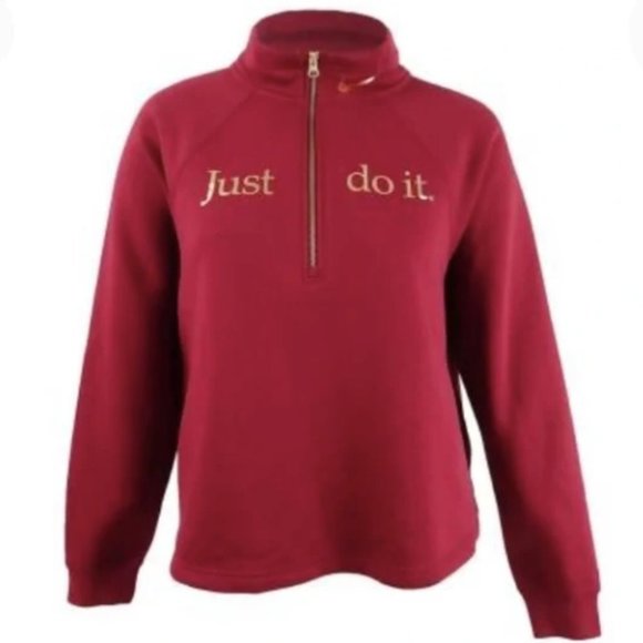 Nike Tops - Nike Just Do It 1/4 Zip Fleece Sweatshirt, Size 2X, Maroon Red and Gold Foil